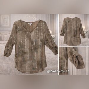 Dressbarn Tan and Cream Relaxed Buttoned Tunic